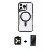 MARSİLYAN™- iPhone 15 Pro Max Kılıf Yadigar Klasik Özel Seri - Siyah 3D Antistatik Hayalet Cam Ekran Koruyucu + PVD Metal Kamera Lens - TU