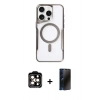 MARSİLYAN™- iPhone 15 Pro Max Kılıf Yadigar Klasik Özel Seri - Siyah 3D Antistatik Hayalet Cam Ekran Koruyucu + PVD Metal Kamera Lens - TU