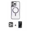 MARSİLYAN™- iPhone 15 Pro Max Kılıf Yadigar Klasik Özel Seri - Siyah 3D Antistatik Hayalet Cam Ekran Koruyucu + Lacivert PVD Metal Kamera Lens