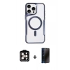 MARSİLYAN™- iPhone 15 Pro Max Kılıf Yadigar Klasik Özel Seri - Siyah 3D Antistatik Hayalet Cam Ekran Koruyucu + PVD Metal Kamera Lens - TU