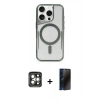 MARSİLYAN™- iPhone 15 Pro Max Kılıf Yadigar Klasik Özel Seri - Siyah 3D Antistatik Hayalet Cam Ekran Koruyucu + PVD Metal Kamera Lens - GI