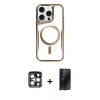 MARSİLYAN™- iPhone 15 Pro Max Kılıf Yadigar Klasik Özel Seri - Siyah 3D Antistatik Hayalet Cam Ekran Koruyucu + Lacivert PVD Metal Kamera Lens