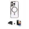 MARSİLYAN™- iPhone 15 Pro Max Kılıf Yadigar Klasik Özel Seri - Siyah 3D Antistatik Mat Seramik Nano Ekran Koruyucu + Gümüş Raze Metal Kamera Lens