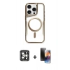 MARSİLYAN™- iPhone 15 Pro Max Kılıf Yadigar Klasik Özel Seri - Siyah 3D Antistatik Mat Seramik Nano Ekran Koruyucu + PVD Metal Kamera Lens - GI