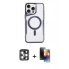 MARSİLYAN™- iPhone 15 Pro Max Kılıf Yadigar Klasik Özel Seri - Siyah 3D Antistatik Mat Seramik Nano Ekran Koruyucu + Lacivert PVD Metal Kamera Lens