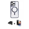 MARSİLYAN™- iPhone 15 Pro Max Kılıf Yadigar Klasik Özel Seri - Siyah 3D Antistatik Mat Seramik Nano Ekran Koruyucu + Gümüş Raze Metal Kamera Lens