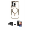 MARSİLYAN™- iPhone 15 Pro Max Kılıf Yadigar Klasik Özel Seri - Siyah 3D Antistatik Mat Seramik Nano Ekran Koruyucu + Gümüş Raze Metal Kamera Lens