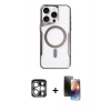 MARSİLYAN™- iPhone 15 Pro Max Kılıf Yadigar Klasik Özel Seri - Siyah 3D Antistatik Mat Seramik Nano Ekran Koruyucu + PVD Metal Kamera Lens - GS