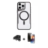 MARSİLYAN™- iPhone 15 Pro Max Kılıf Yadigar Klasik Özel Seri - Siyah 3D Antistatik Mat Seramik Nano Ekran Koruyucu + Gümüş Raze Metal Kamera Lens