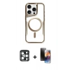 MARSİLYAN™- iPhone 15 Pro Max Kılıf Yadigar Klasik Özel Seri - Siyah 3D Antistatik Mat Seramik Nano Ekran Koruyucu + Lacivert PVD Metal Kamera Lens