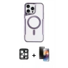 MARSİLYAN™- iPhone 15 Pro Max Kılıf Yadigar Klasik Özel Seri - Siyah 3D Antistatik Mat Seramik Nano Ekran Koruyucu + Lacivert PVD Metal Kamera Lens
