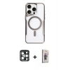 MARSİLYAN™- iPhone 15 Pro Max Kılıf Yadigar Klasik Özel Seri - Siyah Bilvis 3D Cam Ekran Koruyucu + PVD Metal Kamera Lens - LT