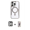 MARSİLYAN™- iPhone 15 Pro Max Kılıf Yadigar Klasik Özel Seri - Siyah Bilvis 3D Cam Ekran Koruyucu + PVD Metal Kamera Lens - GS