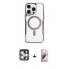 MARSİLYAN™- iPhone 15 Pro Max Kılıf Yadigar Klasik Özel Seri - Siyah Bilvis 3D Mat Cam Ekran Koruyucu + PVD Metal Kamera Lens - GS