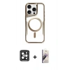 MARSİLYAN™- iPhone 15 Pro Max Kılıf Yadigar Klasik Özel Seri - Siyah Bilvis 3D Mat Cam Ekran Koruyucu + PVD Metal Kamera Lens - SH