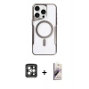 MARSİLYAN™- iPhone 15 Pro Max Kılıf Yadigar Klasik Özel Seri - Siyah Bilvis 3D Mat Cam Ekran Koruyucu + PVD Metal Kamera Lens - GI