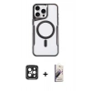 MARSİLYAN™- iPhone 15 Pro Max Kılıf Yadigar Klasik Özel Seri - Siyah Bilvis 3D Mat Cam Ekran Koruyucu + PVD Metal Kamera Lens - SH