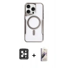 MARSİLYAN™- iPhone 15 Pro Max Kılıf Yadigar Klasik Özel Seri - Siyah Bilvis 3D Mat Cam Ekran Koruyucu + PVD Metal Kamera Lens - SH