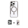 MARSİLYAN™- iPhone 15 Pro Max Kılıf Yadigar Klasik Özel Seri - Siyah Bilvis 3D Mat Cam Ekran Koruyucu + PVD Metal Kamera Lens - LT