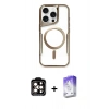 MARSİLYAN™- iPhone 15 Pro Max Kılıf Yadigar Klasik Özel Seri - Siyah Bilvis 5in1 3D Magic Cam Ekran Koruyucu + Turuncu PVD Metal Kamera Lens