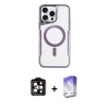 MARSİLYAN™- iPhone 15 Pro Max Kılıf Yadigar Klasik Özel Seri - Siyah Bilvis 5in1 3D Magic Cam Ekran Koruyucu + Turuncu PVD Metal Kamera Lens