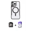 MARSİLYAN™- iPhone 15 Pro Max Kılıf Yadigar Klasik Özel Seri - Siyah Bilvis 5in1 3D Magic Cam Ekran Koruyucu + Turuncu PVD Metal Kamera Lens