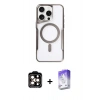 MARSİLYAN™- iPhone 15 Pro Max Kılıf Yadigar Klasik Özel Seri - Siyah Bilvis 5in1 3D Magic Cam Ekran Koruyucu + Turuncu PVD Metal Kamera Lens