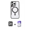 MARSİLYAN™- iPhone 15 Pro Max Kılıf Yadigar Klasik Özel Seri - Siyah Bilvis 5in1 3D Magic Cam Ekran Koruyucu + Siyah PVD Metal Kamera Lens