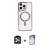 MARSİLYAN™- iPhone 15 Pro Max Kılıf Yadigar Klasik Özel Seri - Siyah Bilvis 5in1 3D Magic Cam Ekran Koruyucu + Turuncu PVD Metal Kamera Lens