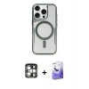 MARSİLYAN™- iPhone 15 Pro Max Kılıf Yadigar Klasik Özel Seri - Siyah Bilvis 5in1 5D Magic Hayalet Cam Ekran Koruyucu + Gümüş PVD Metal Kamera Lens