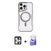 MARSİLYAN™- iPhone 15 Pro Max Kılıf Yadigar Klasik Özel Seri - Siyah Bilvis 5in1 5D Magic Hayalet Cam Ekran Koruyucu + Gümüş PVD Metal Kamera Lens