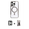 MARSİLYAN™- iPhone 15 Pro Max Kılıf Yadigar Klasik Özel Seri - Siyah Bilvis Hayalet Cam Ekran Koruyucu + Gümüş PVD Metal Kamera Lens