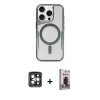 MARSİLYAN™- iPhone 15 Pro Max Kılıf Yadigar Klasik Özel Seri - Siyah Bilvis Hayalet Cam Ekran Koruyucu + Gri PVD Metal Kamera Lens