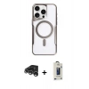 MARSİLYAN™- iPhone 15 Pro Max Kılıf Yadigar Klasik Özel Seri - Siyah Bilvis Hayalet Cam Ekran Koruyucu + Gümüş Raze Metal Kamera Lens