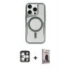 MARSİLYAN™- iPhone 15 Pro Max Kılıf Yadigar Klasik Özel Seri - Siyah Bilvis Hayalet Cam Ekran Koruyucu + Gümüş PVD Metal Kamera Lens