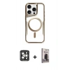 MARSİLYAN™- iPhone 15 Pro Max Kılıf Yadigar Klasik Özel Seri - Siyah Bilvis Hayalet Cam Ekran Koruyucu + Gri PVD Metal Kamera Lens