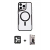 MARSİLYAN™- iPhone 15 Pro Max Kılıf Yadigar Klasik Özel Seri - Siyah Bilvis Hayalet Cam Ekran Koruyucu + Gri PVD Metal Kamera Lens