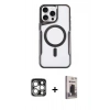 MARSİLYAN™- iPhone 15 Pro Max Kılıf Yadigar Klasik Özel Seri - Siyah Bilvis Hayalet Cam Ekran Koruyucu + Gümüş PVD Metal Kamera Lens