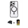 MARSİLYAN™- iPhone 15 Pro Max Kılıf Yadigar Klasik Özel Seri - Siyah Buffer Cam Ekran Koruyucu + Lacivert Raze Metal Kamera Lens