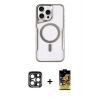 MARSİLYAN™- iPhone 15 Pro Max Kılıf Yadigar Klasik Özel Seri - Siyah Buffer Cam Ekran Koruyucu + Lacivert PVD Metal Kamera Lens