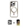 MARSİLYAN™- iPhone 15 Pro Max Kılıf Yadigar Klasik Özel Seri - Siyah Buffer Cam Ekran Koruyucu + Lacivert PVD Metal Kamera Lens