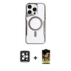 MARSİLYAN™- iPhone 15 Pro Max Kılıf Yadigar Klasik Özel Seri - Siyah Buffer Cam Ekran Koruyucu + PVD Metal Kamera Lens - SH