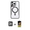MARSİLYAN™- iPhone 15 Pro Max Kılıf Yadigar Klasik Özel Seri - Siyah Buffer Cam Ekran Koruyucu + PVD Metal Kamera Lens - SH