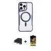 MARSİLYAN™- iPhone 15 Pro Max Kılıf Yadigar Klasik Özel Seri - Siyah Buffer Cam Ekran Koruyucu + Titanyum Gri Raze Metal Kamera Lens