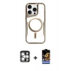 MARSİLYAN™- iPhone 15 Pro Max Kılıf Yadigar Klasik Özel Seri - Siyah Buffer Hayalet Cam Ekran Koruyucu + PVD Metal Kamera Lens - GS