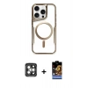 MARSİLYAN™- iPhone 15 Pro Max Kılıf Yadigar Klasik Özel Seri - Siyah Buffer Hayalet Cam Ekran Koruyucu + PVD Metal Kamera Lens - GI