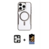 MARSİLYAN™- iPhone 15 Pro Max Kılıf Yadigar Klasik Özel Seri - Siyah Buffer Hayalet Cam Ekran Koruyucu + PVD Metal Kamera Lens - GS