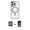 MARSİLYAN™- iPhone 15 Pro Max Kılıf Yadigar Klasik Özel Seri - Siyah Buffer Hayalet Cam Ekran Koruyucu + PVD Metal Kamera Lens - SH