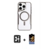 MARSİLYAN™- iPhone 15 Pro Max Kılıf Yadigar Klasik Özel Seri - Siyah Buffer Hayalet Cam Ekran Koruyucu + PVD Metal Kamera Lens - SH