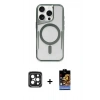MARSİLYAN™- iPhone 15 Pro Max Kılıf Yadigar Klasik Özel Seri - Siyah Buffer Hayalet Cam Ekran Koruyucu + PVD Metal Kamera Lens - SH